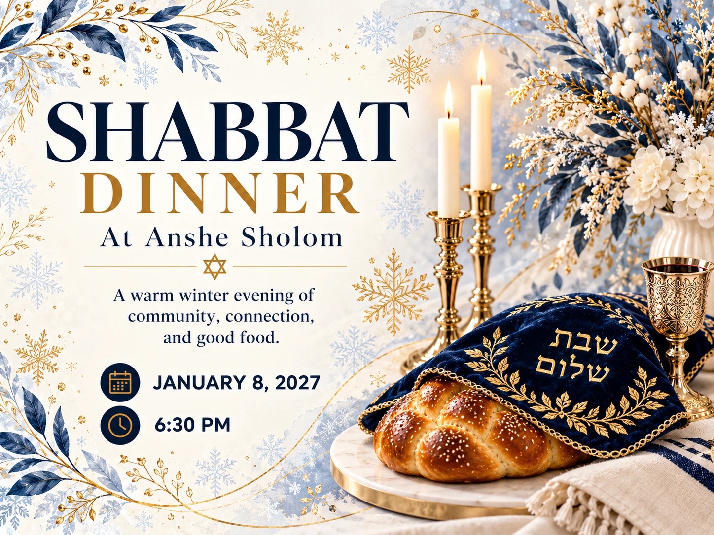 Shabbat Dinner at Anshe Sholom, January 8
